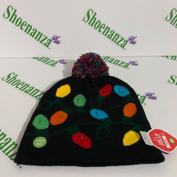 Ugly Christmas Hat Be Jolly Beanie Lights Light Up Pom Cap Black One Size - Picture 6 of 7